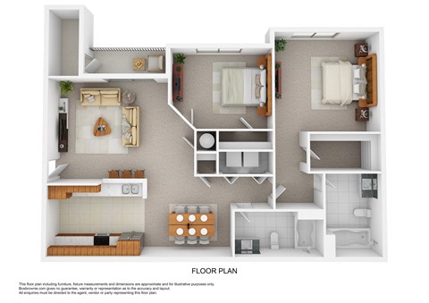 Floor plan for 2 beds, 2 baths, 1020 sqft